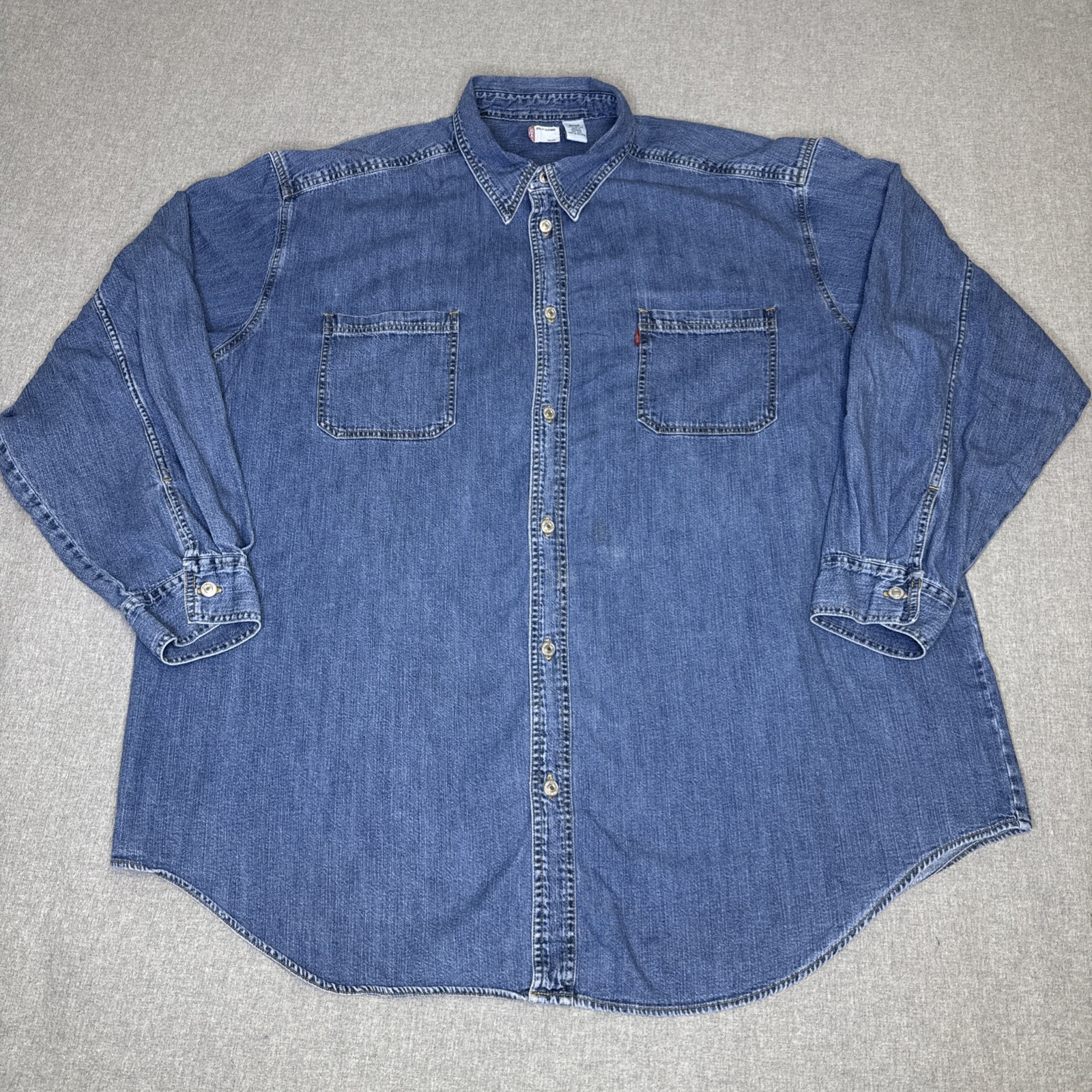 LEVI'S Jeans Red Tab Men’s Denim Shirt Size 3XLT Long-Sleeve Metal Buttons Blue