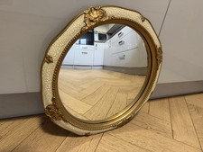 Vintage 1940s 14” Ornate Gold Gilt & Cream Round Convex Wall Mirror / Fish Eye