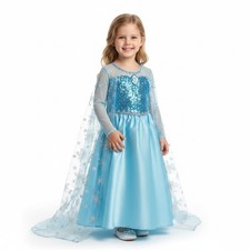Little Girls 3T Frozen Blue Elsa Princess Gown Dress Kids Halloween Costume 