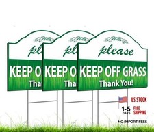 3X Double Sided 8x12 Please Keep Off Grass Plastic Sign with Stake - No Dog