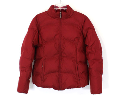 Eddie Bauer Goose Down Puffer Jacket Womens M Red Maroon Elastic Sides
