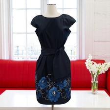Alex Evenings Floral Fit And Flare Cocktail Dress Black Blue Party Wedding