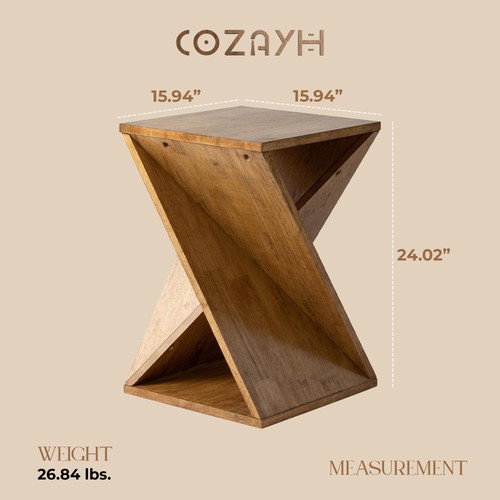 COZAYH Farmhouse Living Room End Table, Square Solid Pedestal Design (Open Box) - Picture 3 of 8