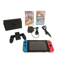 Nintendo Switch Console 32gb V2 Excellent Screen + Protector Boxed Red & Blue