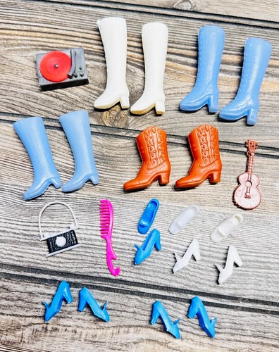 Vtg Barbie Boots Shoes Record Player Guitar Camera Accessories Lot