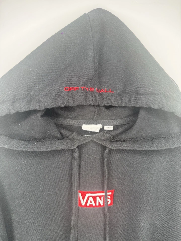 Sudadera con capucha Vans corta negra a cuadros para mujer talla pequeña Foto 4 de 4