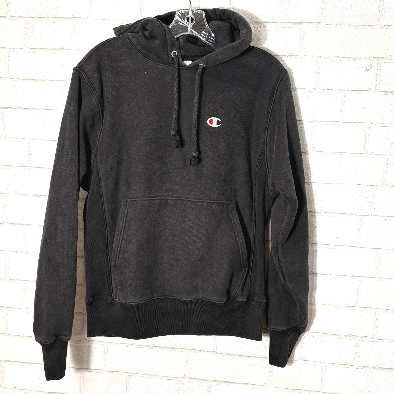 Y2K Champion Reverse Weave Women Hoodie Small Black Distressed Streetwear Grunge