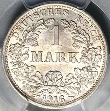 1916-F PCGS MS 64 Germany 1 Mark Mint State Key Stuttgart Silver Coin (26013102C