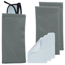 3pcs Squeeze Top Glasses Bag Velvet Sunglasses Case with Cleaning Cloth Grey