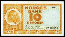 NORWEGEN. 10 Kroner 1970. 31e