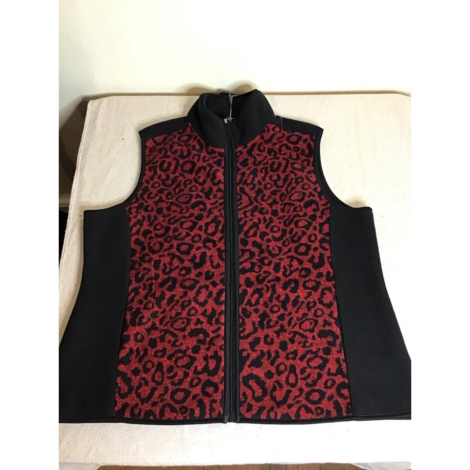 Ellen Reyes Women Black & Red Leopard Print Fleece Vest Size 2X Layering Piece - Image 4 of 4