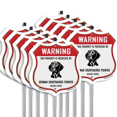 Warning Property Protected by German Shorthaired Pointer Shield Sign With Stake