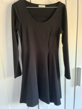 Whistles Dress UK 10 Black Jersey Stretch Short Sleeved Fitted Work fit flare