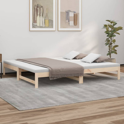 Tagesbett massiv Kiefernholz natur ausziehbar rustikal Lattenrost 2x100x200cm Gäste Schlafsofa