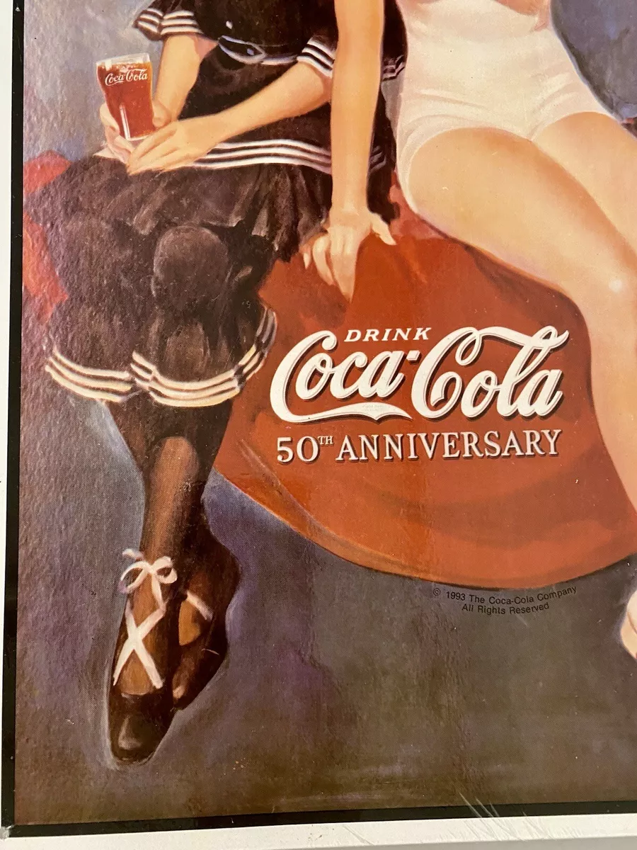 Vintage Coca-Cola Metal Sign Bathing Beauties 50th Anniversary
