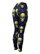 Skulls & Carnation Flowers Halloween Leggings Super Soft Multiple Sizes