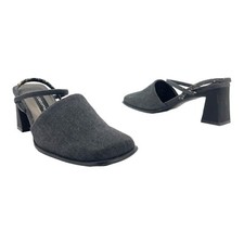 Vintage 90s LIZ CLAIBORNE Womens 9 Slingback Pumps Square Toe Chunky GRAY