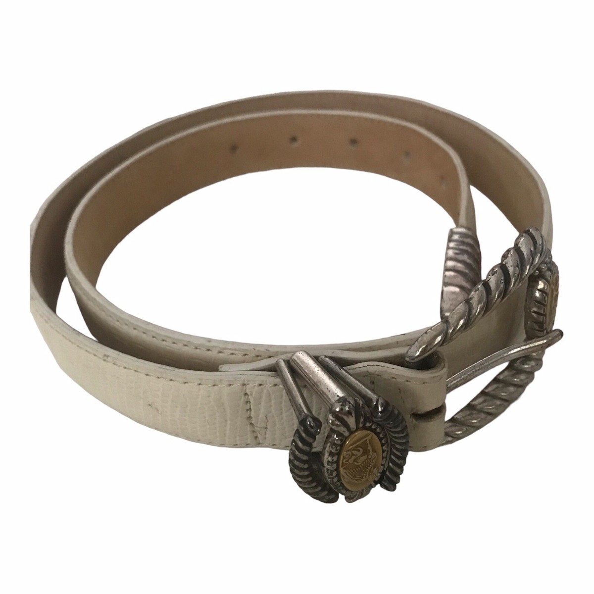 BRIGHTON MUSEUM womens M 35” beige embellished silver buckle 