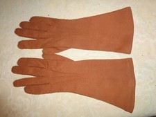 Vintage Women's Gloves Brown cloth 10" size 6 Medium USA cotton Wear-Right 5