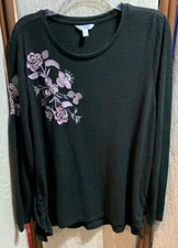 NEW Women's Time and Tru Floral Embroidery Pullover Long Sleeve Top XL NWT MUST