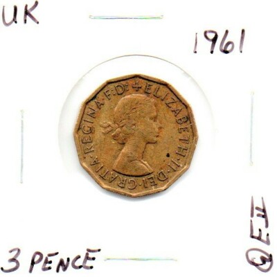 エリザべス女王3ペンス UK Great Britain Three Pence Coin 1961 Queen Elizabeth II