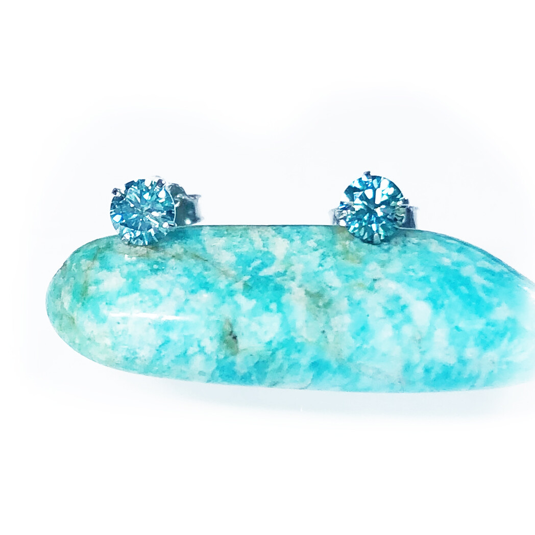 Tiny 3MM Greenish Blue Moissanite Diamond 925 Sterling Silver Earrings Studs