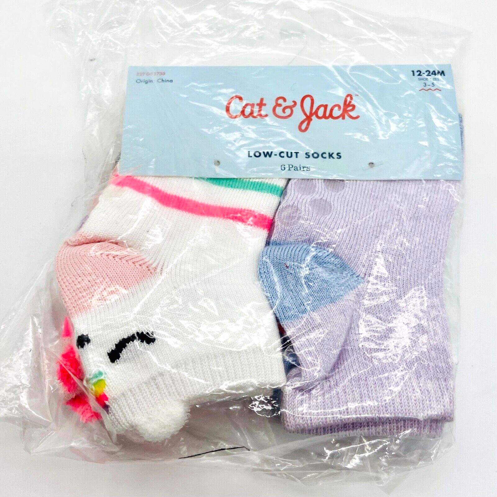 Cat & Jack Ankle Socks Size 12-24 Months Girls Lot of 6 Pair New with Tags