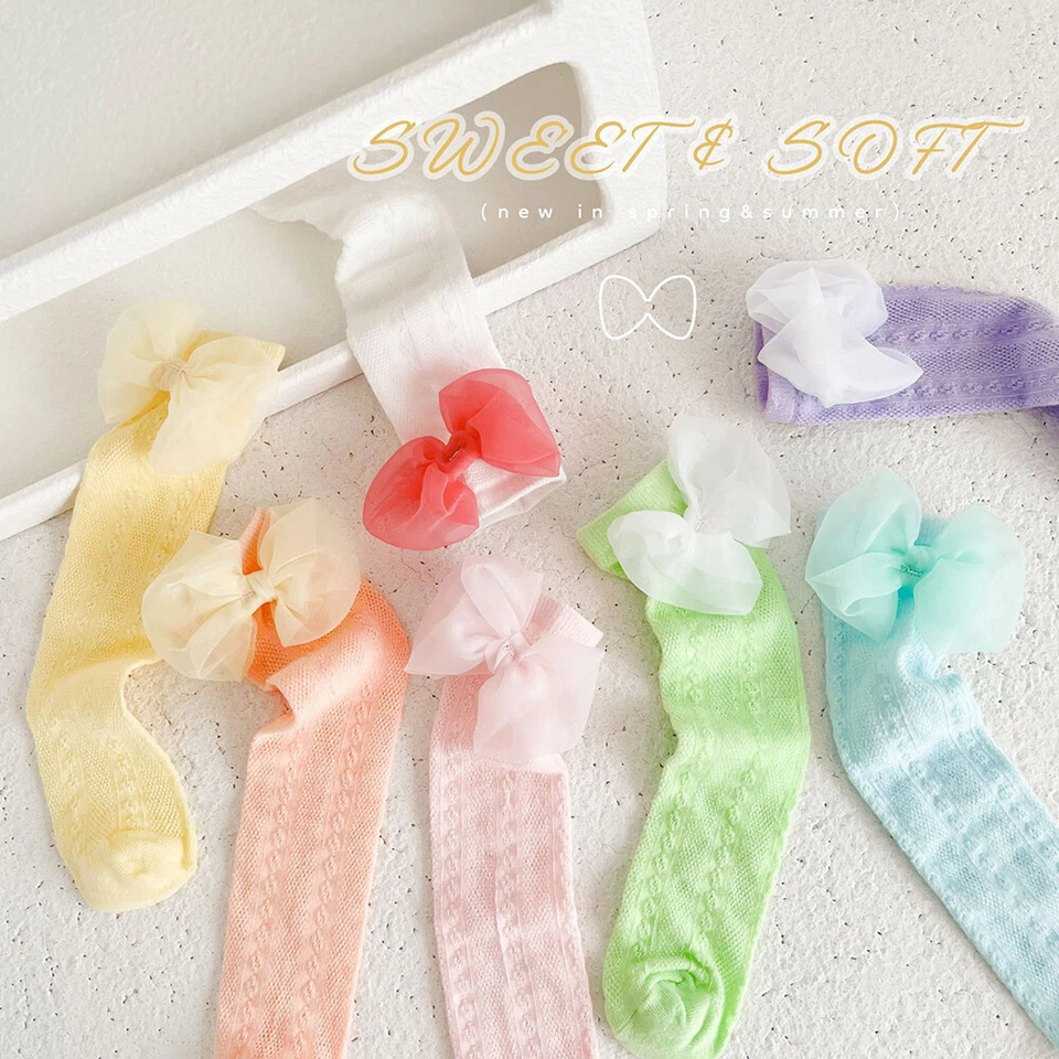 Niñas Hasta la Rodilla Calcetines Moño Recién Nacidos Algodón Bebé Calcetines Princesa Bebés Calcetines Foto 3 de 4