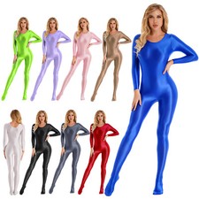 Womens Transparent Oil Shiny Glossy Bodystocking Tights Bodysuit Catsuit Unitard