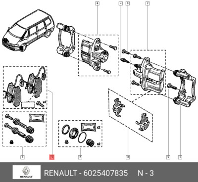 Genuine Renault 6025407835 Brake Pad Set, Front Disc Brake Espace III (JE0)