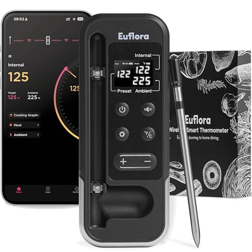 Measures Internal & Ambient Temp, 800FT Bluetooth Meat Thermometer