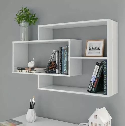 Floating Shelves White Rack High Gloss Wall Mounted Cube Cuboid Storage Display