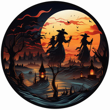 Witch Embroidered Applique Patch - Halloween Badge Iron on Caldron, Broomstick