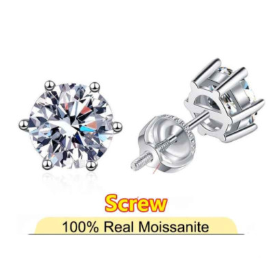 0.5-2ct Moissanite Screw Back Stud Earrings 925 Sterling Silver Women's Jewelry