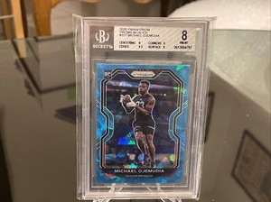 2020 Panini Prizm Football Blue Ice Prizm Michael Ojemudia #317 BGS 8