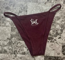 NWT VICTORIA'S SECRET PINK MAROON BUTTERFLY RIB HIGH LEG STRING BIKINI PANTIES