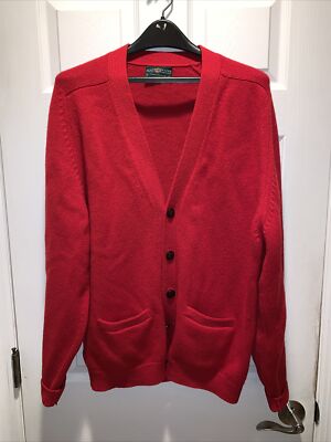 Alan Paine Pure Lambswool Men's EU 50 42” Red Cardigan Sweater