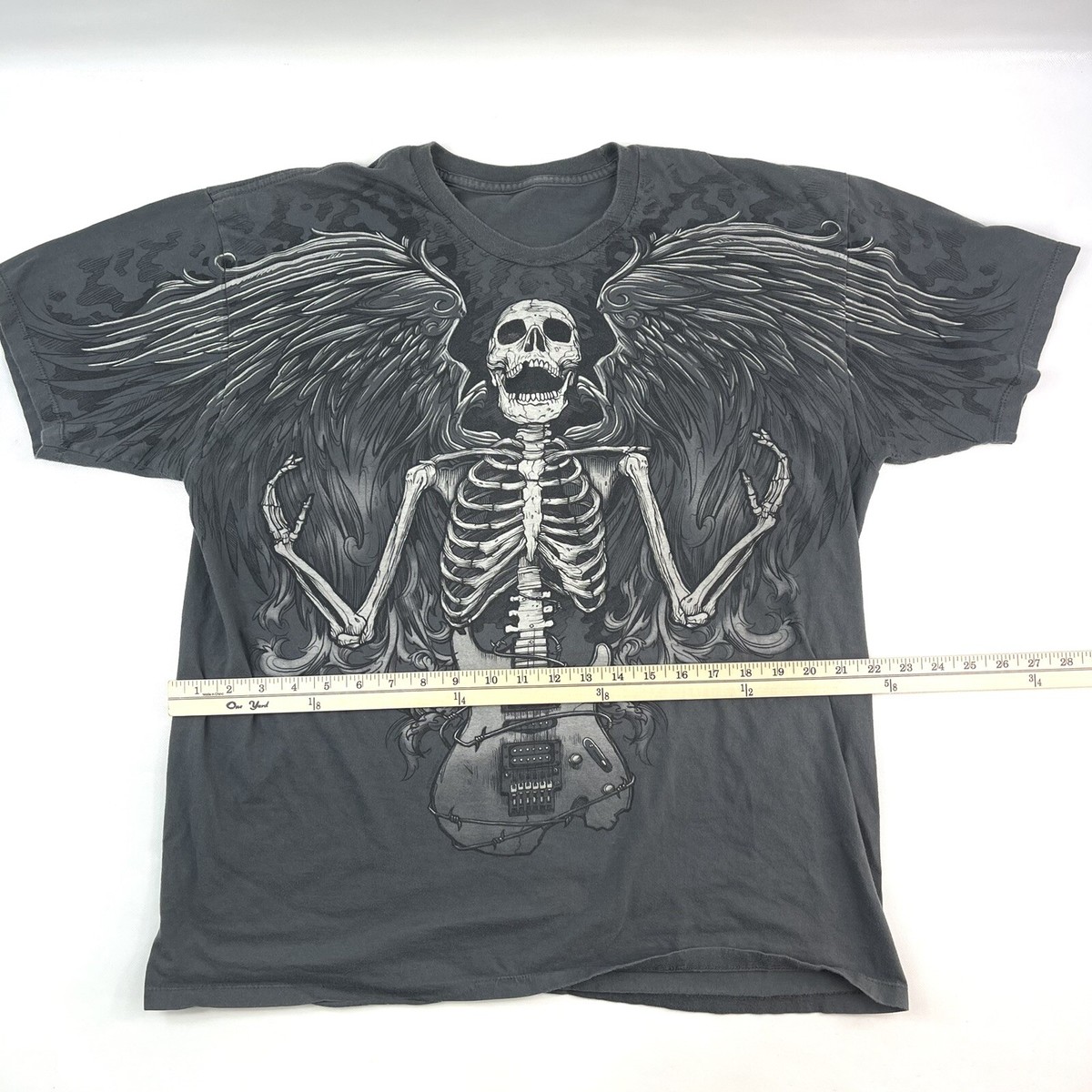 Rock Dead Angel Skeleton Gray All-Over Graphic Tee Casual T