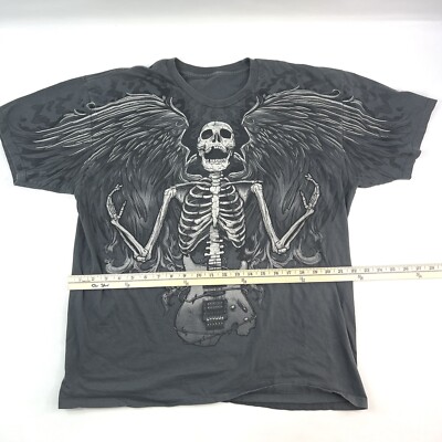 Rock Dead Angel Skeleton Gray All-Over Graphic Tee Casual T