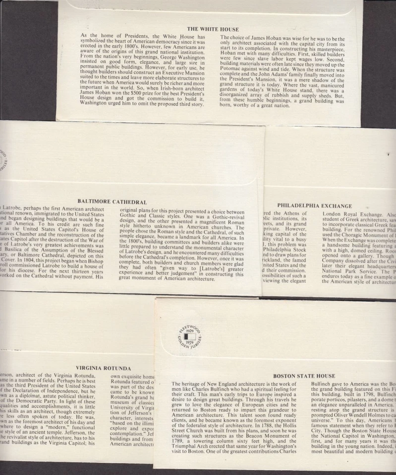 American Architecture Sc 1779-82 1782a 1979 conjunto de 5 cachés Fleetwood FDC Foto 3 de 3