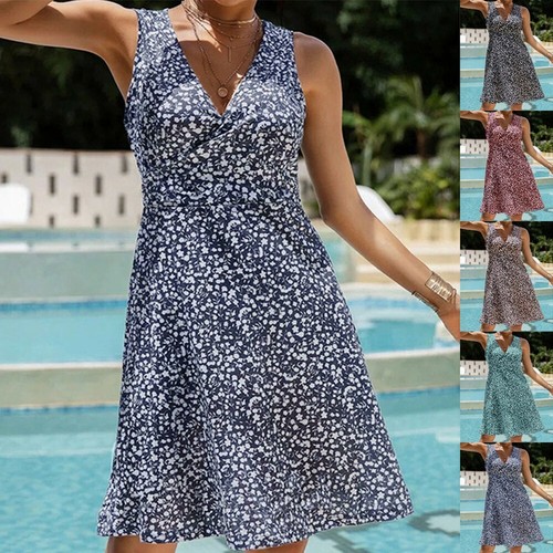 Prendisole Abito Scollo A V Donna Spiaggia Casual 'S Abbigliamento senza  Maniche | eBay