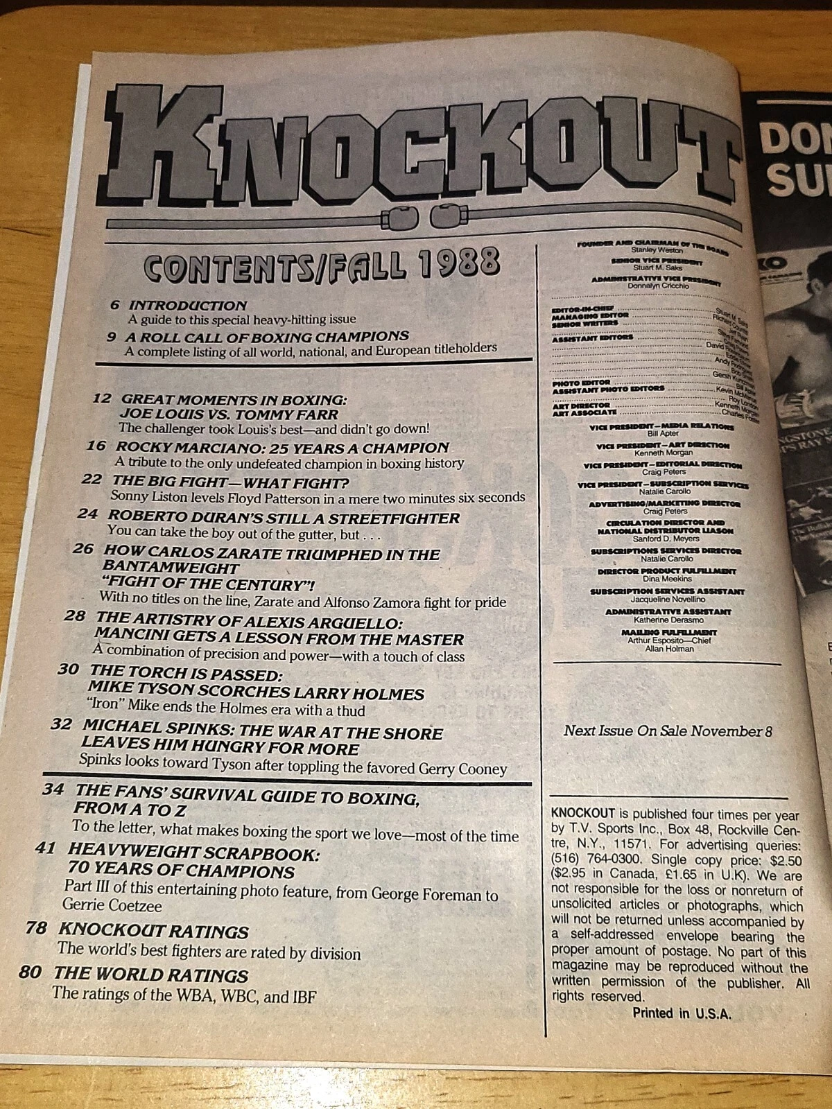 Knockout Boxing Magazine Fall 1988 Tyson/Ali/Spinks Cover Newsstand Ed. FINE/VF - 画像3/5