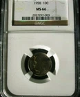 1958 10C Roosevelt Dime Toned NGC MS-66