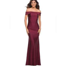 NWT La Femme Wine Off The Shoulder Sheath Dress Gown Size 4
