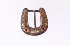 Vintage Mexico Sterling Red Rhinestone Accented Belt Buckle 1 11/16" X 1 5/8"