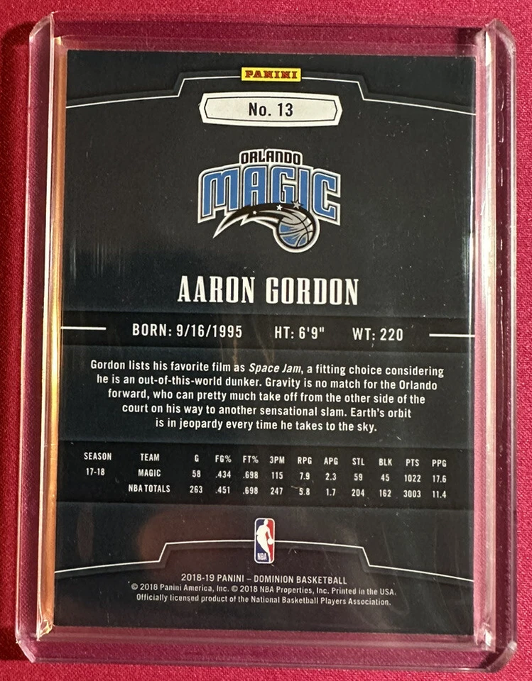 2018-19 Panini Dominion Gold /25 Aaron Gordon #13 Orlando Magic - Image 2 of 2
