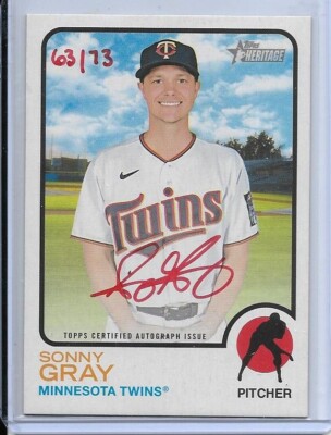 2022 TOPPS HERITAGE RED INK SONNY GRAY SIGNED AUTO #ROA-SG #D/73 MINNESOTA TWINS