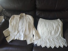 Alberto Makali Dacron Ivory studded skirt suit 8