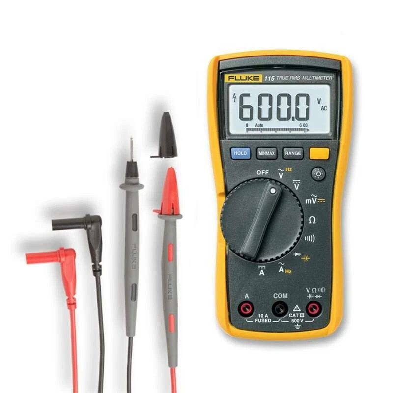 Fluke 115 True RMS Multimeter 600v AC DC with Test Lead Set 3 Year Warranty