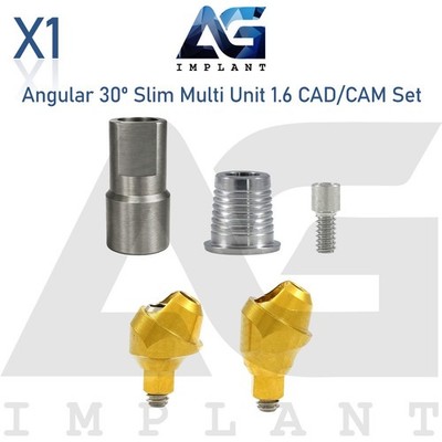 Angular Slim 30° Multi Unit 1.6 CAD/CAM Set Titanium Base Scan Body Int Hex
